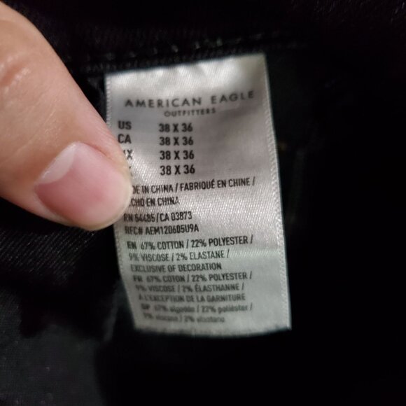 American Eagle Outfitters Jeans Mens 38x36 Black Stacked Skinny Distressed - Picture 5 of 14